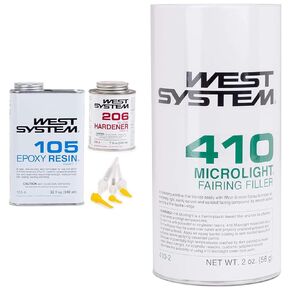 West System 105A Epoxy Resin (32 fl oz) Bundle with 206A Slow Epoxy Hardener (7 fl oz). Also Includes one Resin and one Hardener Pump.
