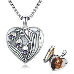 Locket Necklace 925 Sterling Silver Tree of Life/Rose/Lily of the Valley/Compass Locket That Holds Pictures Memorial Jewelry for Women Wife