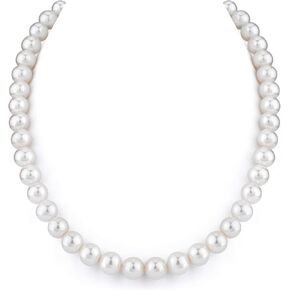 The Pearl Source 14K Gold 9-10mm AAA Quality White Freshwater Cultured Pearl Necklace for Women