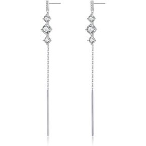 SLUYNZ 925 Sterling Silver CZ Dangle Earrings Chain for Women Teen Girls Long Dangle Earrings Tassel with Snake Chain Backs
