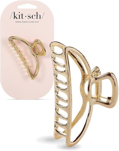 مشبك مخلب كبير من Kitsch - مشابك شعر معدنية كبيرة مفتوحة الشكل للنساء | مشبك أنيق كبير مخلب للشعر الكثيف والشعر الرقيق للفتيات (ذهبي) in Kuwait