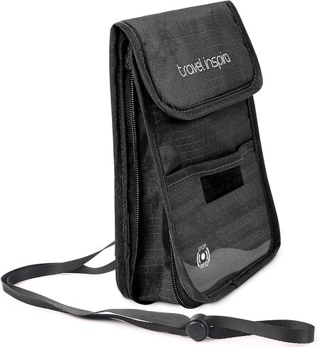travel inspira RFID Blocking Travel Money Belt with Anti-Thief Zip - Slim Passport Holder and Premium Travel Neck Wallet with RFID Blocking - Water-Resistant Ripstop Nylon in Kuwait