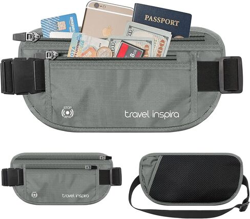 travel inspira RFID Blocking Travel Money Belt with Anti-Thief Zip - Slim Passport Holder and Premium Travel Neck Wallet with RFID Blocking - Water-Resistant Ripstop Nylon in Kuwait