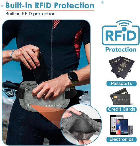 travel inspira RFID Blocking Travel Money Belt with Anti-Thief Zip - Slim Passport Holder and Premium Travel Neck Wallet with RFID Blocking - Water-Resistant Ripstop Nylon in Kuwait