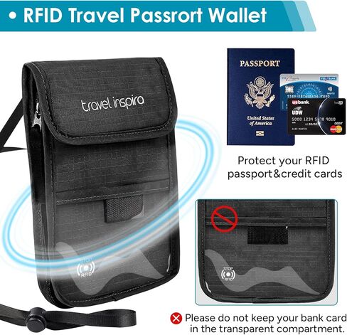 travel inspira RFID Blocking Travel Money Belt with Anti-Thief Zip - Slim Passport Holder and Premium Travel Neck Wallet with RFID Blocking - Water-Resistant Ripstop Nylon in Kuwait