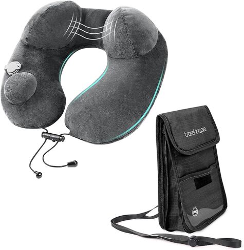 travel inspira Premium Travel Neck Wallet with RFID Blocking and Travel Inflatable Neck Pillow in Kuwait