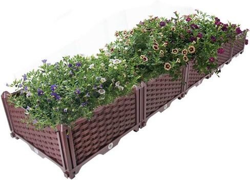 BAOYOUNI Rectangular Raised Garden Bed Kit Indoor Outdoor Plastic Planter Grow Box for Fresh Vegetables, Herbs, Flowers & Succulents, Brown, 76.77'' x 15.35'' x 8.66'' in Saudi Arabia