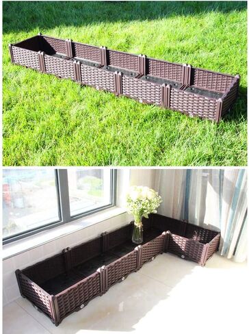 BAOYOUNI Rectangular Raised Garden Bed Kit Indoor Outdoor Plastic Planter Grow Box for Fresh Vegetables, Herbs, Flowers & Succulents, Brown, 76.77'' x 15.35'' x 8.66'' in Saudi Arabia