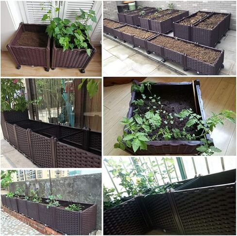 BAOYOUNI Rectangular Raised Garden Bed Kit Indoor Outdoor Plastic Planter Grow Box for Fresh Vegetables, Herbs, Flowers & Succulents, Brown, 76.77'' x 15.35'' x 8.66'' in Saudi Arabia