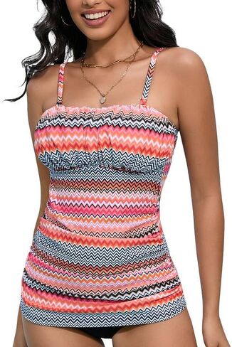 Women's Ruched Square Neck Tankini Set Two Pieces Ruched Tummy Control Suimsuit with Mid Waist Briefs in Saudi Arabia