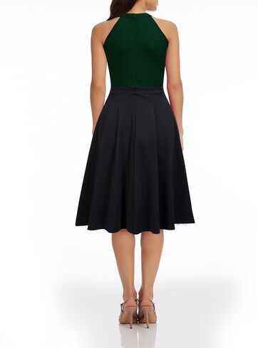 FORTRIC Women Patchwork Sleveless Wedding Party Cocktail Evening Swing Dress in Saudi Arabia