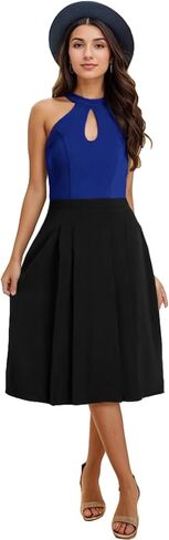 FORTRIC Women Patchwork Sleveless Wedding Party Cocktail Evening Swing Dress in Saudi Arabia