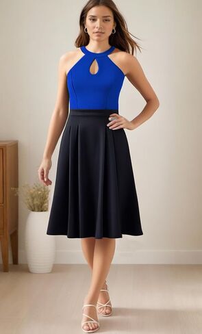 FORTRIC Women Patchwork Sleveless Wedding Party Cocktail Evening Swing Dress in Saudi Arabia