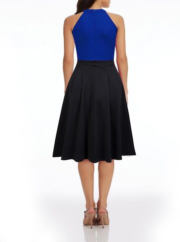 FORTRIC Women Patchwork Sleveless Wedding Party Cocktail Evening Swing Dress in Saudi Arabia