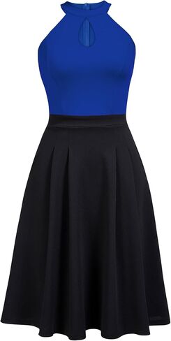 FORTRIC Women Patchwork Sleveless Wedding Party Cocktail Evening Swing Dress in Saudi Arabia