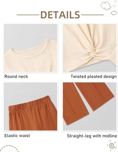 Girls Fall Outfits Fashion Solid Long Sleeve Twist Crop Tops and Wide Leg Pants Girls Clothing Set in Kuwait