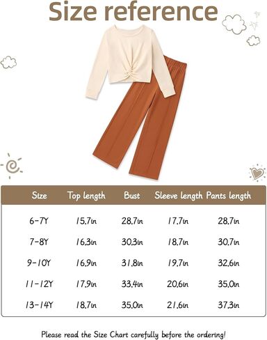Girls Fall Outfits Fashion Solid Long Sleeve Twist Crop Tops and Wide Leg Pants Girls Clothing Set in Kuwait