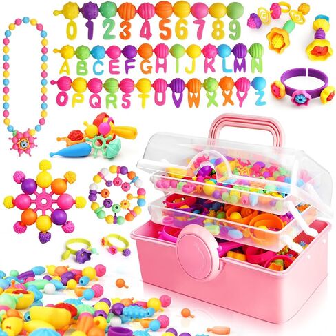 FUNZBO 500+ Snap Pop Beads - خرز لمجموعة صنع المجوهرات، لوازم الفنون والحرف اليدوية، ألعاب للبنات، مجموعات الحرف اليدوية للأطفال من سن 4 إلى 8 سنوات، الحرف اليدوية للفتيات من سن 8 إلى 12 عامًا، هدايا للفتيات من سن 3 4 5 6 7 8 9 10 in Kuwait
