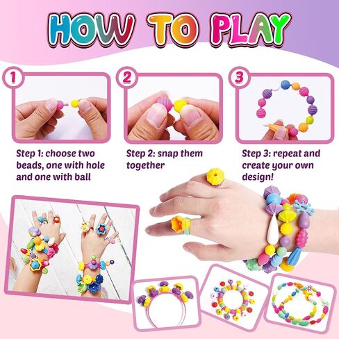 FUNZBO 500+ Snap Pop Beads - خرز لمجموعة صنع المجوهرات، لوازم الفنون والحرف اليدوية، ألعاب للبنات، مجموعات الحرف اليدوية للأطفال من سن 4 إلى 8 سنوات، الحرف اليدوية للفتيات من سن 8 إلى 12 عامًا، هدايا للفتيات من سن 3 4 5 6 7 8 9 10 in Kuwait