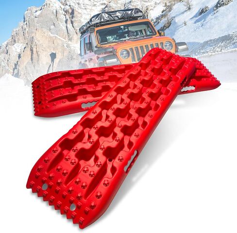 لوحات الجر الانتعاش- GripTracks 2 قطعة حصائر الجر لتعزيز الجر على الطرق الوعرة 4x4 الطين الثلج والرمل لوح إنقاذ سلم الإطارات في حالات الطوارئ (أحمر) in Saudi Arabia