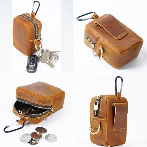 محفظة نقود جلدية من كريزي هورس، محفظة بسحاب كلاسيكية من الجلد الطبيعي، حقيبة عملات معدنية للرجال، محفظة جلدية صغيرة قابلة للتغيير مع حلقة مفاتيح للسفر in Kuwait