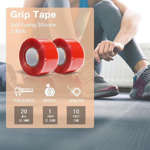 2 Rolls 1IN X 10FT Grip Tape,Rubber Tape,Silicone Tape,Grip Tape for Handles,Self Fusing Silicone Tape,Grip Wrap,Handlebar Tape for Fishing Pole,Pull Up Bar,No Adhesive in Saudi Arabia
