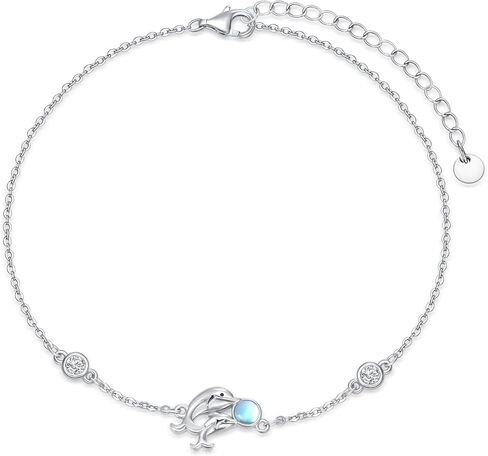 KQF دولفين خلخال S925 فضة دولفين Moonstone خلخال سوار للنساء الفتيات الصيف الشاطئ خلخال هدية in Kuwait