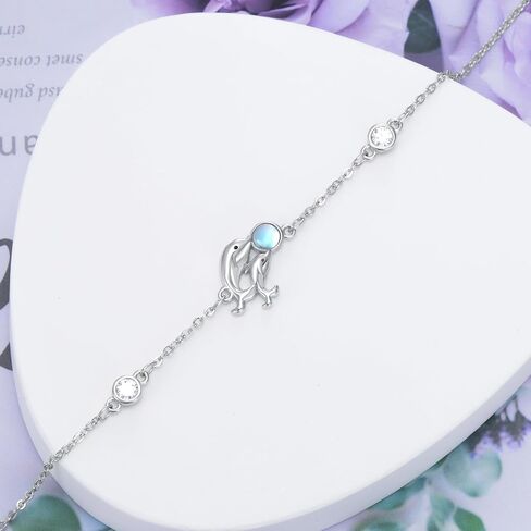 KQF دولفين خلخال S925 فضة دولفين Moonstone خلخال سوار للنساء الفتيات الصيف الشاطئ خلخال هدية in Kuwait