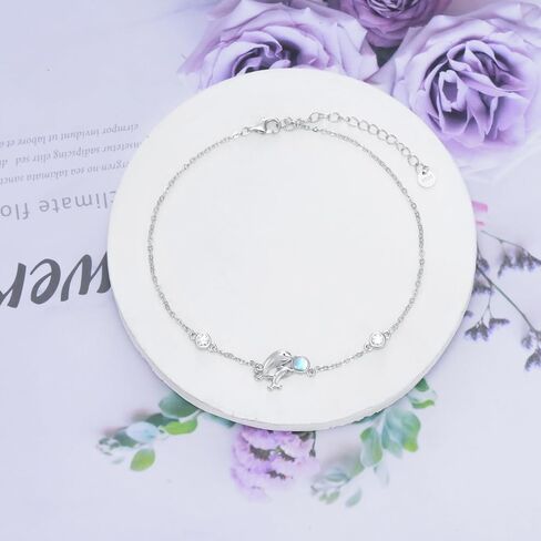 KQF دولفين خلخال S925 فضة دولفين Moonstone خلخال سوار للنساء الفتيات الصيف الشاطئ خلخال هدية in Kuwait