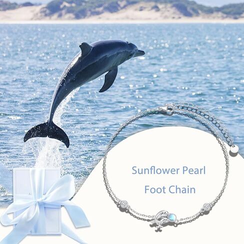 KQF دولفين خلخال S925 فضة دولفين Moonstone خلخال سوار للنساء الفتيات الصيف الشاطئ خلخال هدية in Kuwait