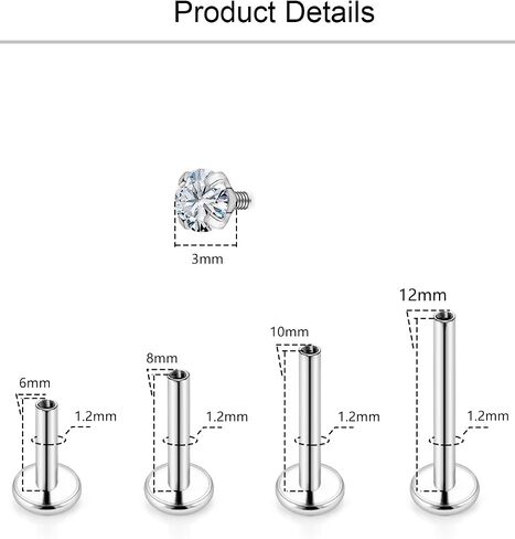 Lcolyoli Medusa Piercing Jewelry Stainless Steel Labret Jewelry Monroe Lip Rings Different Size Tragus Nail Conch Cartilage Helix Earring Stud Bar Length 6mm 8mm 10mm 12mm in Saudi Arabia