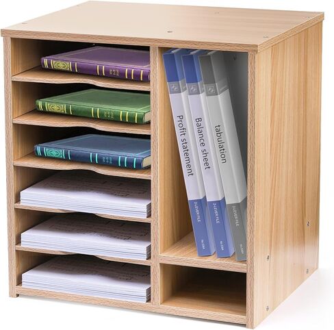 منظم الملفات الخشبية للمكتب، منظم الأدب الخشبي، حامل فارز الملفات الورقية القابل للتعديل مع 8 حجرات، حافظة تخزين الأوراق الورقية على سطح الطاولة للمنزل والمكتب والمدرسة in Kuwait