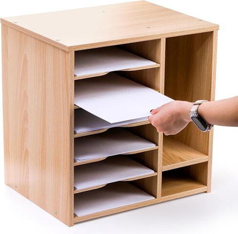 منظم الملفات الخشبية للمكتب، منظم الأدب الخشبي، حامل فارز الملفات الورقية القابل للتعديل مع 8 حجرات، حافظة تخزين الأوراق الورقية على سطح الطاولة للمنزل والمكتب والمدرسة in Kuwait