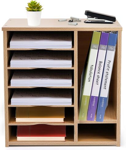 منظم الملفات الخشبية للمكتب، منظم الأدب الخشبي، حامل فارز الملفات الورقية القابل للتعديل مع 8 حجرات، حافظة تخزين الأوراق الورقية على سطح الطاولة للمنزل والمكتب والمدرسة in Kuwait