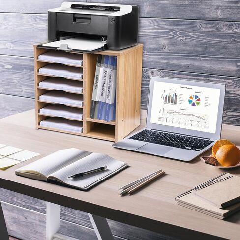 منظم الملفات الخشبية للمكتب، منظم الأدب الخشبي، حامل فارز الملفات الورقية القابل للتعديل مع 8 حجرات، حافظة تخزين الأوراق الورقية على سطح الطاولة للمنزل والمكتب والمدرسة in Kuwait