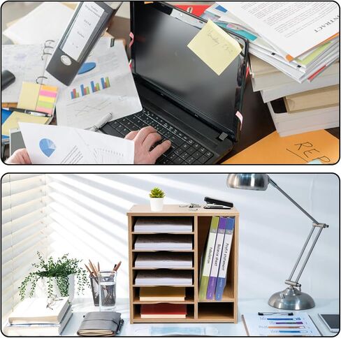 منظم الملفات الخشبية للمكتب، منظم الأدب الخشبي، حامل فارز الملفات الورقية القابل للتعديل مع 8 حجرات، حافظة تخزين الأوراق الورقية على سطح الطاولة للمنزل والمكتب والمدرسة in Kuwait