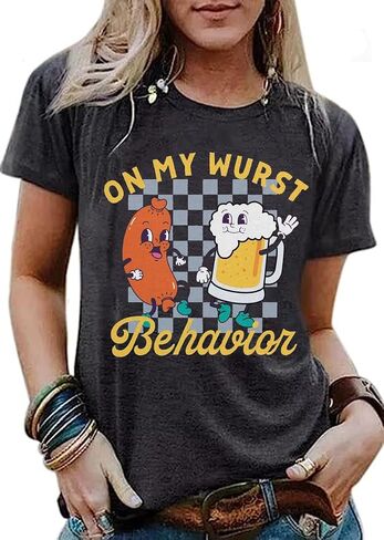 Women Oktoberfest Shirt Let's Get Schnitzel Faced Shirts Drinking Tees Retro Matching German Men Tops in Saudi Arabia