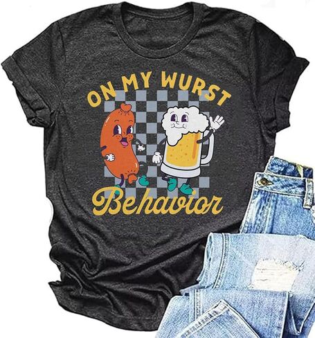 Women Oktoberfest Shirt Let's Get Schnitzel Faced Shirts Drinking Tees Retro Matching German Men Tops in Saudi Arabia