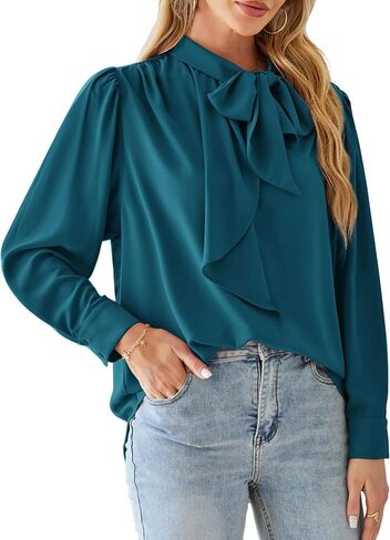 GRACE KARIN Women's Top Mock Neck Tie Ruffle Solid Blouse Long Sleeve Shirts Casual Loose Work Office Top in Saudi Arabia