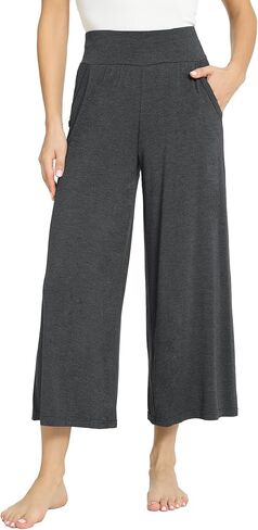 GYS Women's Wide Leg Capri Pants - Viscose Made from Bamboo, Lounge Crop Pants Yoga Sweatpants Soft Pajama Pants in Kuwait