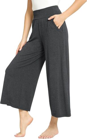 GYS Women's Wide Leg Capri Pants - Viscose Made from Bamboo, Lounge Crop Pants Yoga Sweatpants Soft Pajama Pants in Kuwait
