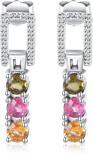 925 silver inlaid Tourmaline earrings multicolor tour gemstone maline earrings rainbow tourmaline earrings for women in Kuwait