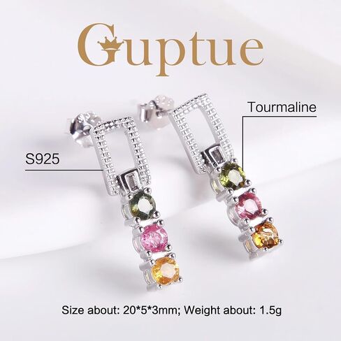925 silver inlaid Tourmaline earrings multicolor tour gemstone maline earrings rainbow tourmaline earrings for women in Kuwait