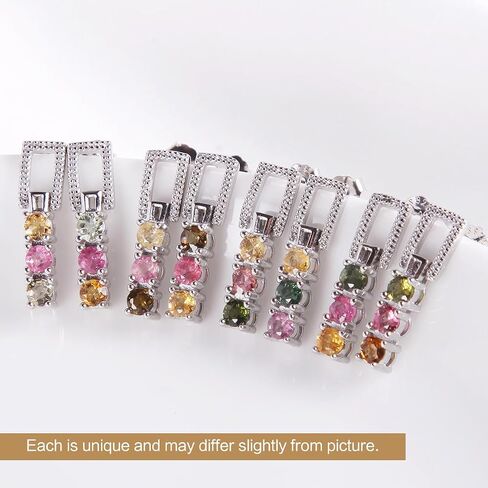 925 silver inlaid Tourmaline earrings multicolor tour gemstone maline earrings rainbow tourmaline earrings for women in Kuwait