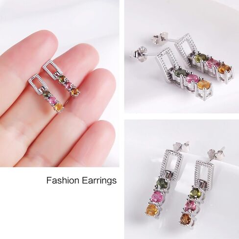 925 silver inlaid Tourmaline earrings multicolor tour gemstone maline earrings rainbow tourmaline earrings for women in Kuwait