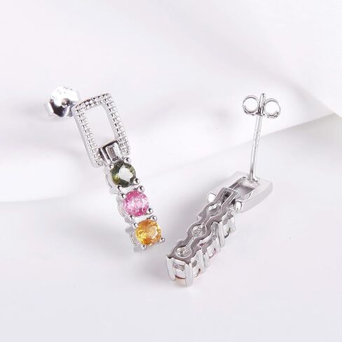 925 silver inlaid Tourmaline earrings multicolor tour gemstone maline earrings rainbow tourmaline earrings for women in Kuwait