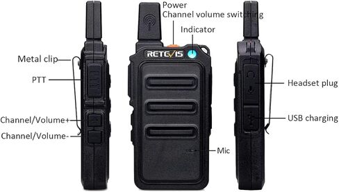 Retevis RT19 Two Way Radios Rechargeable,Portable Walkie Talkies for Adults,1300mAh Battery,Metal Clip,Hands Free 2 Way Radios for Family Small Stores Warehouse Skiing Gift (4 Pack) in Kuwait