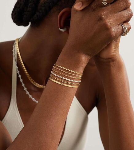 DEARMAY Waterproof Gold Bracelets Set for Women Trendy, Dainty 14K Real Gold Plated Jewelry Fashion Stackable Tennis Beaded Figaro Herringbone Paperclip Link Bracelet Pack Stack Gifts for Women in Kuwait