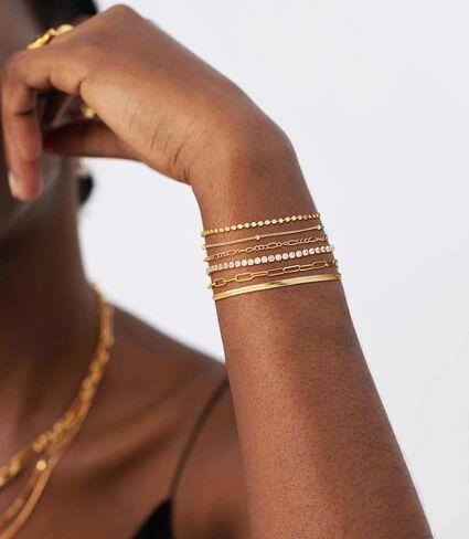 DEARMAY Waterproof Gold Bracelets Set for Women Trendy, Dainty 14K Real Gold Plated Jewelry Fashion Stackable Tennis Beaded Figaro Herringbone Paperclip Link Bracelet Pack Stack Gifts for Women in Kuwait