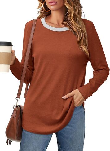 Besshopie Womens Long Sleeve Shirts Crewneck Casual Tunic Tops Fall Fashion Outfits in Kuwait